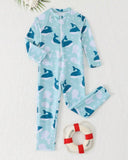 Boys Dolphin Print Long Sleeve One-Piece Swimsuit