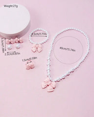 5pcs Girls Cute Pink Bow Jewelry Set for Kids