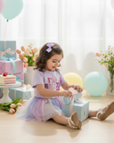 Girls Birthday Embroidery T-Shirt & Colorful Mesh Skirt 2-Piece Set