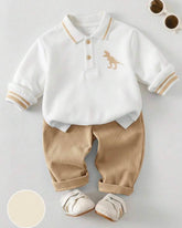 2pcs Baby Boy Animal Knit Pullover Sweatshirt & Khaki Winter Pants