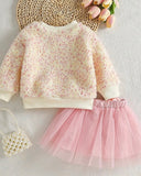 2pc Sweet Pink Cream Bow Shirt & Skirt