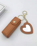 Leather Portable Mini Lipstick Case With Mirror & Keychain