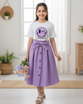 Smiley Printed Short Sleeve T-Shirt And Elastic Waist Skirt