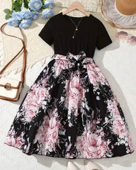 Sweet Black & Pink Floral Patchwork Dress – Summer Ready