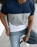 1pc Summer Contrast Colour Casual Round Neck Men's Short Sleeve T-Shirt