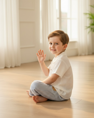 Young Boys 2-Piece Shirt & Sky Blue Bear Striped Pants Set