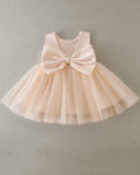 Baby Girls Big Bow Decor Mesh Patchwork Sleeveless Dress (9 Colours)