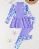 Tween Girls Purple Long Sleeve Swim Top and Pants