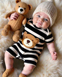 Baby Boy Striped Bear Print Short Sleeve Romper
