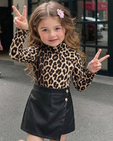 Baby Girl Knit Leopard Print T-Shirt And Skorts 2-Piece Set