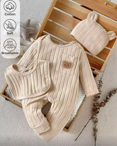 Baby Khaki Knitted Long Sleeve Long Romper set with Bib and socks
