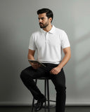 Men’s White Colour Textured Half Sleeve Casual Polo Shirt – Summer