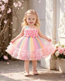 Baby Girl 3D Flower Dreamy Colorful Tulle Dress