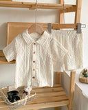 Baby 2pcs Summer Outfit – Apricot Textured Shirt & Shorts Set