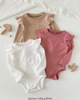 3pcs Baby Girl Ruffled Collar Winter Bodysuits