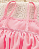 Young Girls Floral Embroidery Top & Star Mesh Skirt 2-Piece Set