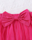 Girls Fuchsia Floral Embroidery Top & Tulle Skirt 2-Piece Set