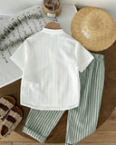 Young Boys 2-Piece Shirt & Green Striped Pants Set