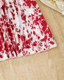 Girls 2-Piece Red Floral Print Pleated Dress & Cardigan Set
