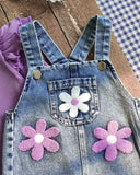 Baby Girls Purple Floral Embroidered Denim Overall Set