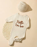 2Pcs Set Hello I'm Here Embroidery Newborn Photography Outfits (4 Colours)