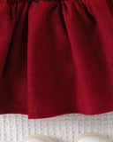 2pcs Baby Girl Long Sleeve Bodysuit & Burgundy Overall Dress Set