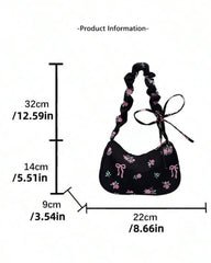 Blue Floral Bow Print Shoulder Bag