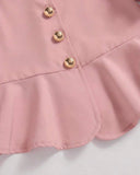 Girls’ 2pc Pink Square Collar Puff Sleeve Top & Pleated Skirt Set