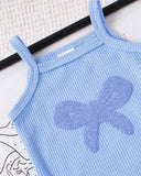 2Pcs Baby Girl Blue Embroidered Camisole Romper & Shorts Set