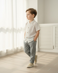 Young Boys 2-Piece Shirt & Black Striped Pants Set