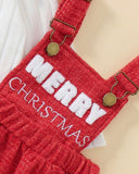Toddler Girls Flutter Sleeve Top And Santa Claus Embroidery Overall Skirt Set