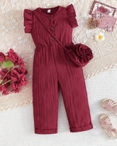 Kids Girls Burgundy Floral Romper Set with Crossbody Bag