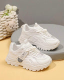 Girls’ White Color Casual Sports Shoes – Fashion PU Sneakers for Daily Wear