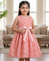 Pink 3D Rose Flower Waist-Cinching Princess Gown