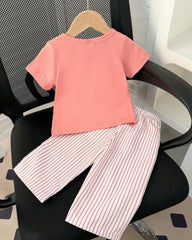 Infant Girls Pink Summer T-Shirt & Striped Pants