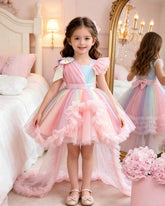 Baby Girls’ Rainbow Princess Trailing Dress | Birthday Party Gown