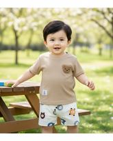 Baby Boy Bear Beige Ribbed Summer Set