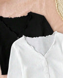 Tween Girls Pack of 2 White and Black V-Neck Ruffle Cardigans