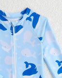 Boys Dolphin Print Long Sleeve One-Piece Swimsuit with Front Zipper