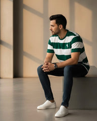 Men's Casual Colorblock Striped Short Sleeve T-Shirt, Summer