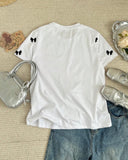 Women's Black Bow Print Half Sleeve T-Shirt