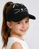 Girls Cute Cat Ear Embroidered Ponytail Sun Hat