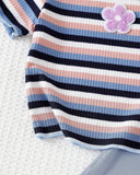 Kids Girl's Striped Blue Embroidered Flare Pants Set
