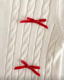 Girls’ Red Bow White Cardigan & Red Pleated Skirt Set