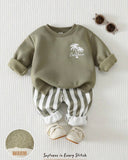 Boys Green Coconut Tree Pattern Sweatshirt and Striped Pants
