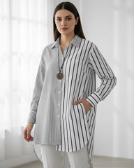 Plus Size Women Striped Full Sleeve Loose Shirt - Fall