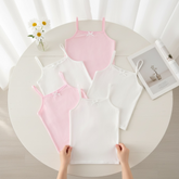 5pcs Girls Milk Silk Camisole Set – White and Pink Tank Tops