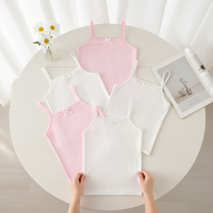 5pcs Girls Milk Silk Camisole Set – White and Pink Tank Tops