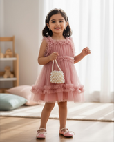 Baby Girls Pink Mesh Overlay Frill Trim Cami Dress