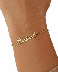 Customized Name Bracelet – Golden Stainless Steel Custom Calligraphy Jewelry Gift for Women & Men